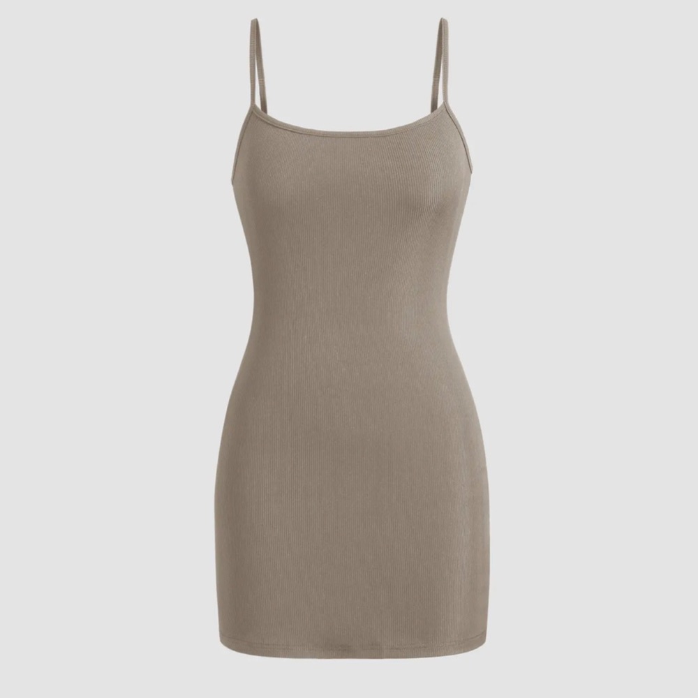 Khaki colored knit mini dress